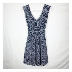 Anthropologie Postmark Matilde Dress Navy White Fit & Flare Cross-Back Stretchy